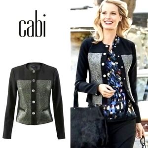 CAbi Green‎ Tweed and Black Snap Buttons Blazer Jacket Size M
